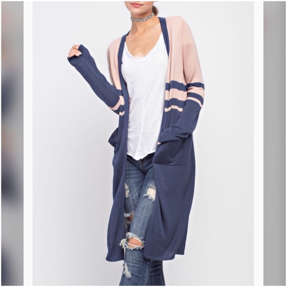 easel Sweaters - <LAST>Lightweight Colorblock Duster Cardigan